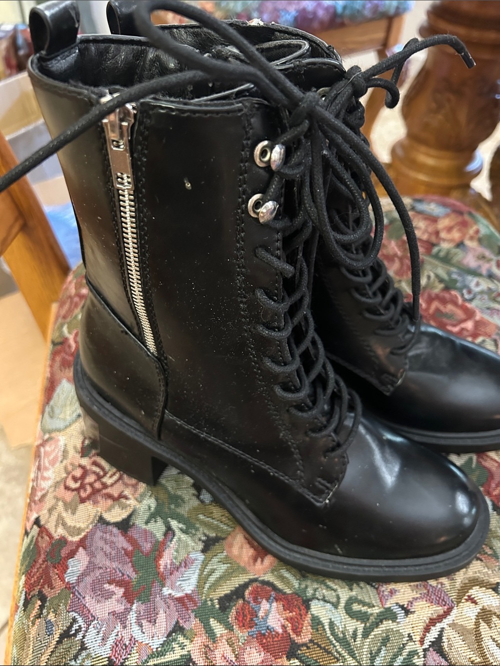 MIA Black Lace-Up Combat Boots with Side Zipper